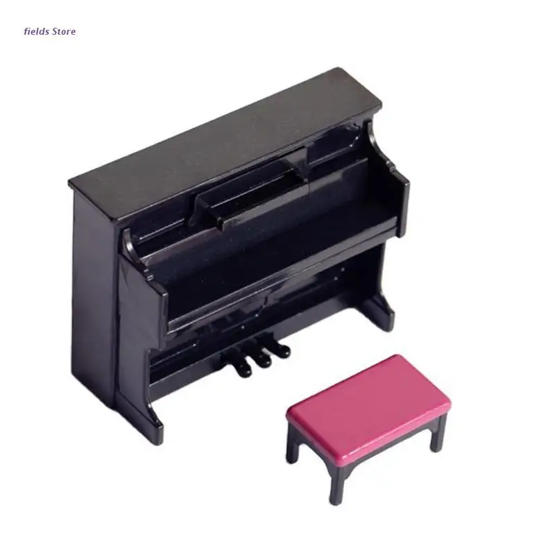 

4 Realistic Plastic Solid Piano Replica Set Cake Topper Piano Stool Figure Toy