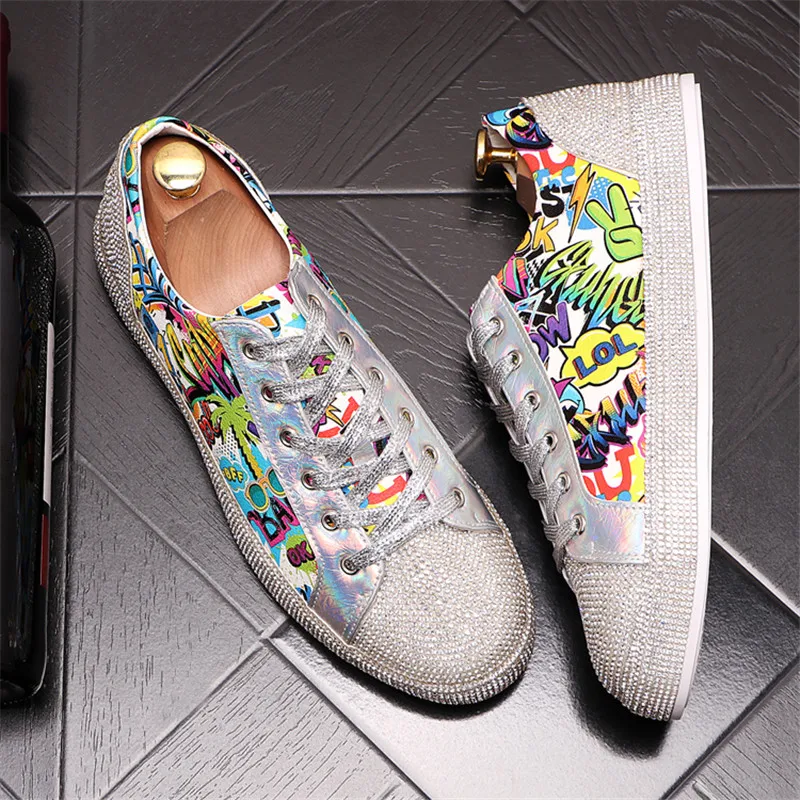 High Quality Fashion Men Rhinestone Gold Silver Mixed Colors Causal Shoes Loafers For Mens Driving Bottom Rubber Wedding | Обувь