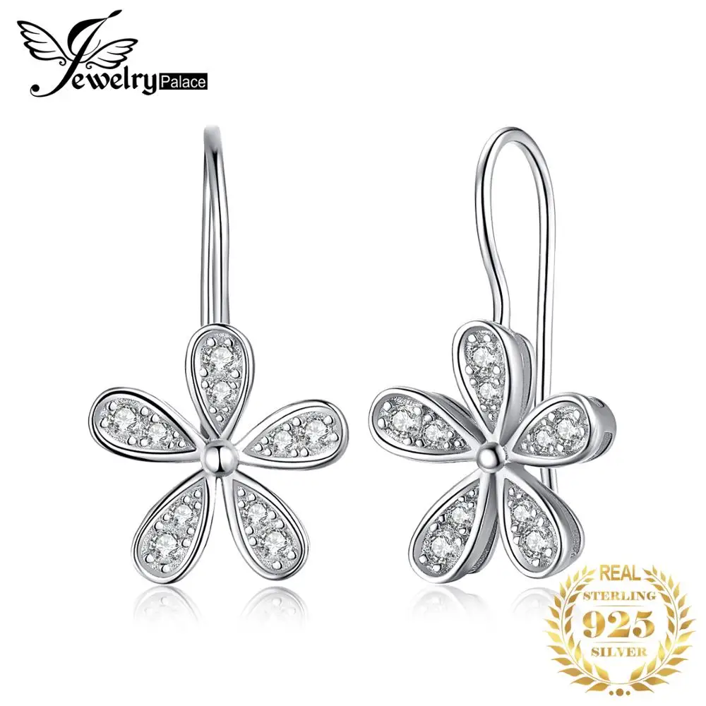 

JewelryPalace Cubic Zirconia CZ Daisy Flower Dangle Earrings 925 Sterling Silver Drop Earrings for Women Jewelry Making Fashion
