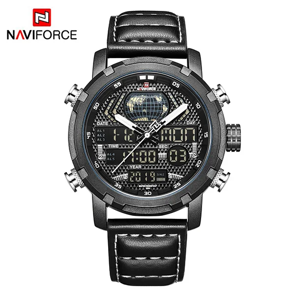 BlackWhiteNoBox NAVIFORCE Топ Бренд роскошные часы мужские цифровые аналоговые спортивные наручные часы военные из натуральной кожи мужские часы Relogio Masculino 9160 - Цвет: BlackWhiteNoBox