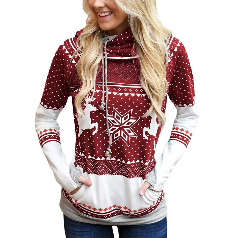 

Women's Christmas Cute Snowflake Elk Pattern Series Sweatshirts Long Sleeve Casual Printed Pullover Hoodies with Pocket Tops