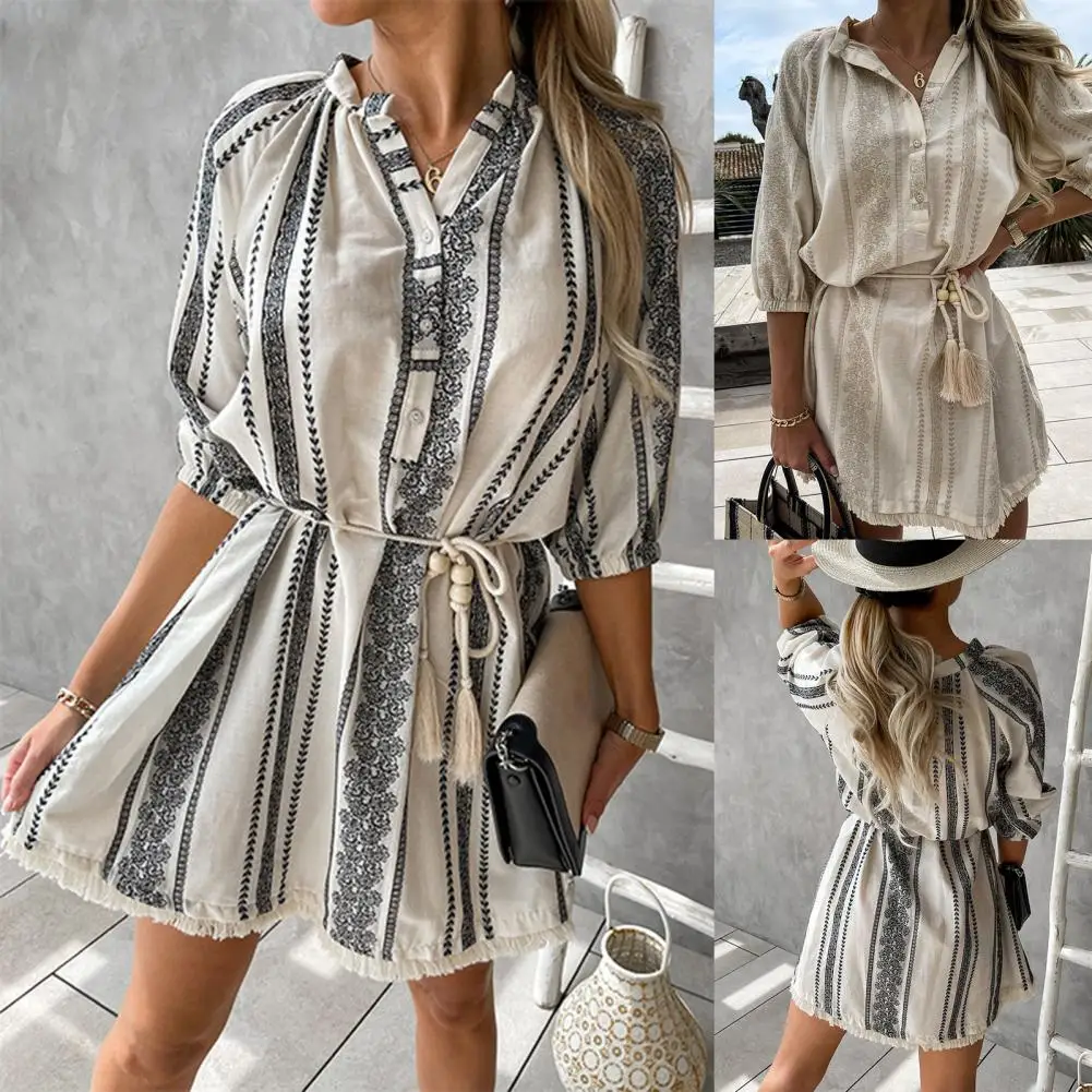 

Elegant Women Dress Drawstring Waist Slim Sexy Waist Tie Ruffle Dress for Party Mini High Waist Autumn Dress Shopping Wear