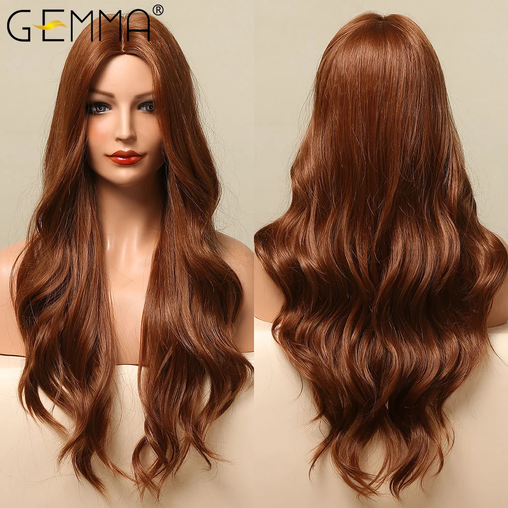 Длинный синтетический парик GEMMA из красной меди с волнистыми волосами парики
