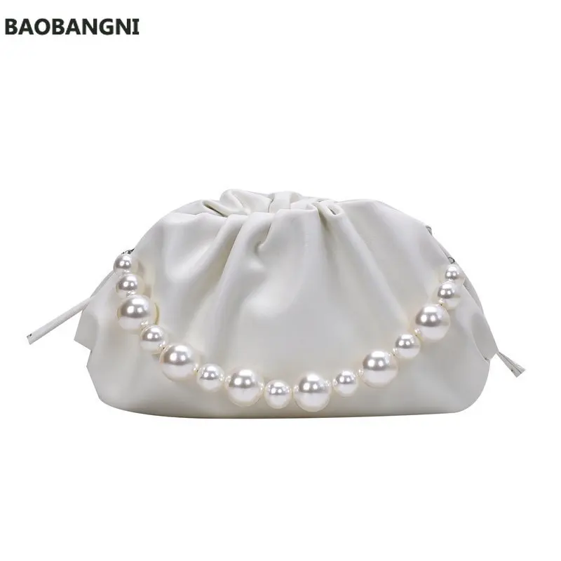 

Pearl Design Cloud Bags Small PU Leather Crossbody Bags For Women Solid Color Shoulder Handbags Female Cross Body Bag
