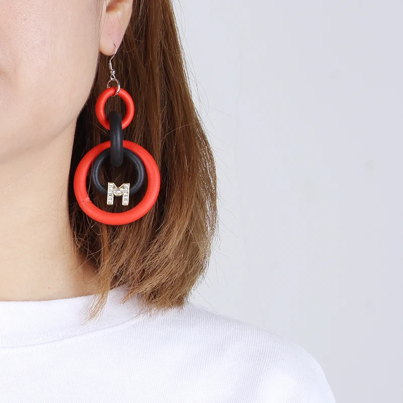 

JID New Hot Red Circles Drop Earrings A-Z Letter Initial Chic Summer Earrings Womens Boho Jewelry Wedding Aesthetic Accessories