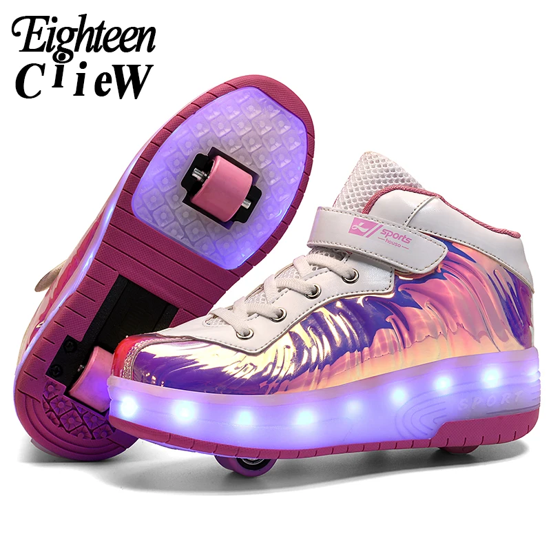 Светящиеся кроссовки с колесиками детская обувь со светодиодсветильник кой для