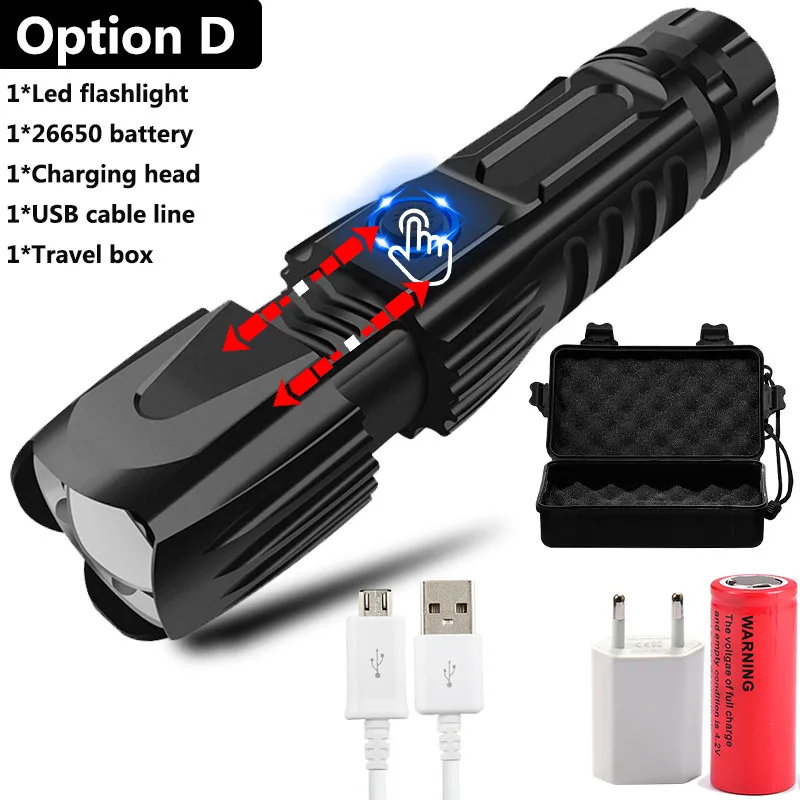 Option D XLamp XHP90 самый мощный Usb масштабируемый светодиодный флэш-светильник Xhp70.2 тактический флэш-светильник фонарь 26650 с умным управлением чипом - Испускаемый цвет: Option D