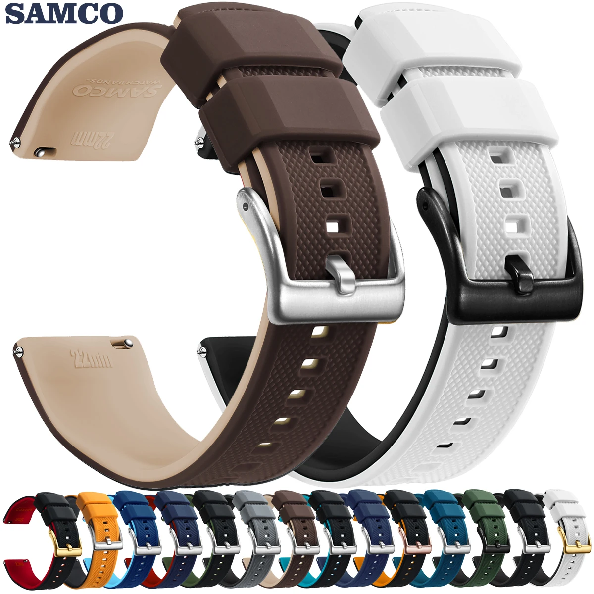 Quick Release Rubber Watch Strap Silicone Watch Band 20mm 22mm  Huawei Samsung Garmin Watch Replacement Watchband
