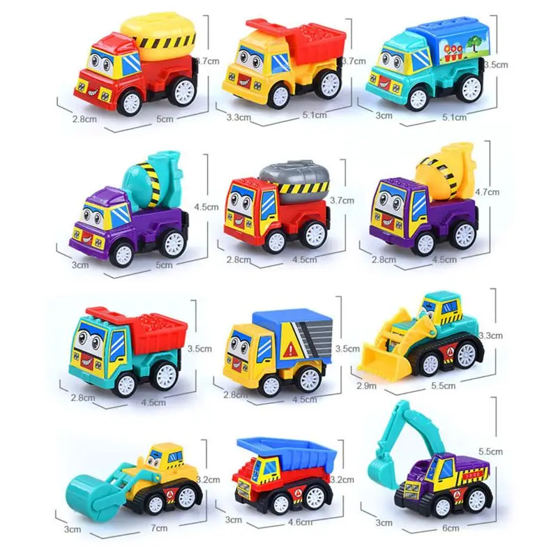 

6pcs Pull Back Car Toys Mobile Machinery Shop Construction Vehicle Fire Truck Taxi Model Baby Mini Cars Gift Children Toys
