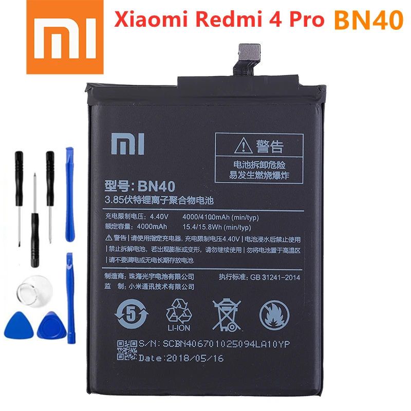 100% Оригинальный аккумулятор Xiao mi BN40 4100 мАч для Xiaomi Redmi 4 Pro Prime 3G RAM 32G ROM
