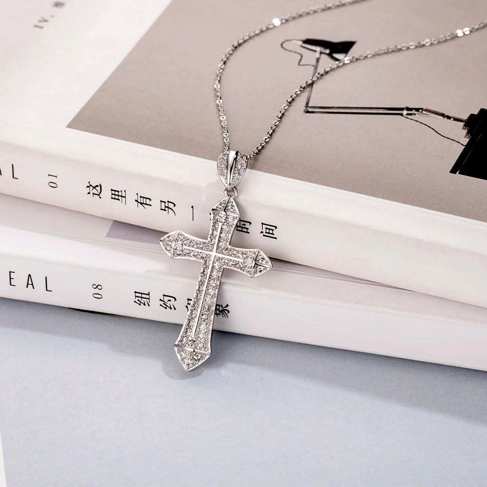 Роскошное ожерелье с подвеской крестом из стерлингового серебра 925 пробы