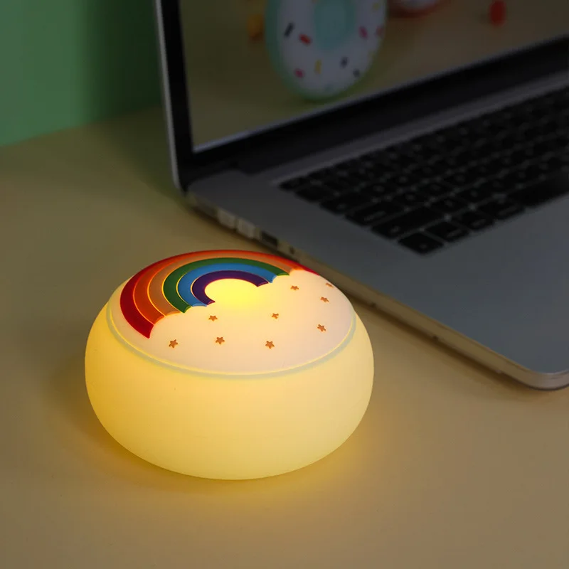 

Donuts Rainbow Silicone Nightlight Cute Girl Heart Cartoon Silicone Pat Silicone Colorful USB nightlight
