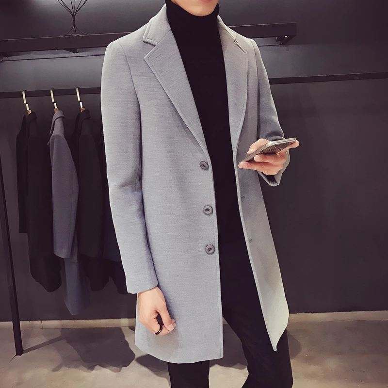 

2021 Fashion Men Wool & Blends Mens Casual Business Trench Coat Mens Leisure Overcoat Male Punk Style Blends Dust Coats Jackets