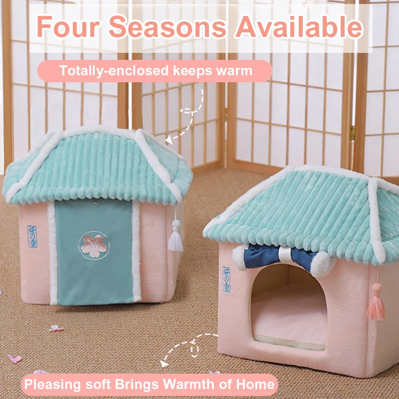 hoopet cute fully enclosed house for cats warmth winter pet house super soft sleeping bed for puppy cat house suppliers free global shipping