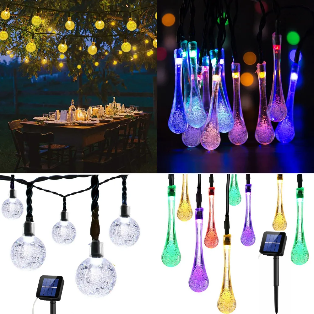 

LED Solar String 5m 20LEDS Outdoor Water drops Lamp Diode Garland Ball String Fairy Lights For Xmas garden party decoration