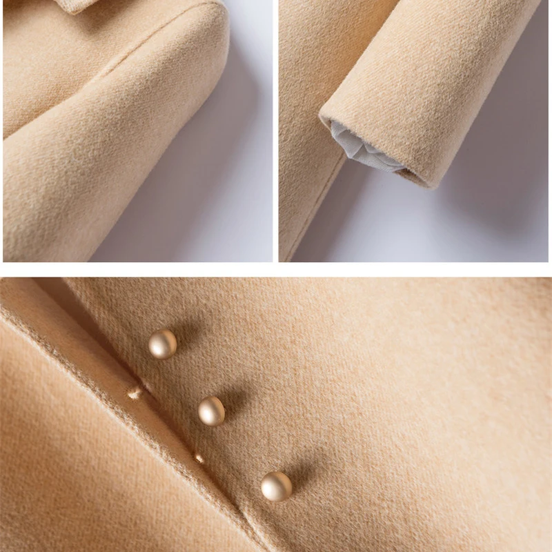 

Women Korean autumn Winter Double-faced cashmere coat New Long Overcoat Outwear Camel women's high-end Casual Wool Jacket F1006