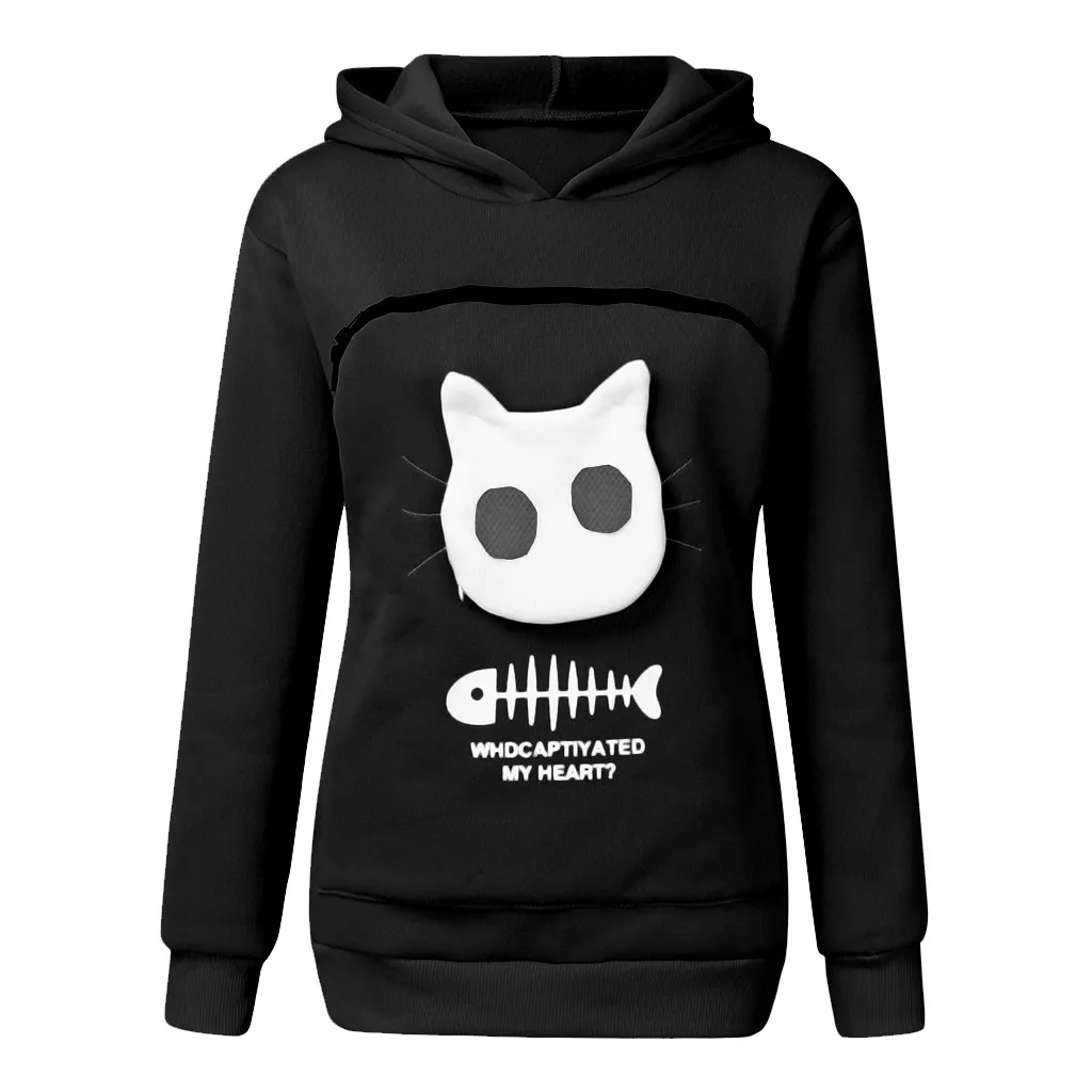 Women’s Sweatshirt Animal Pouch Hood Tops Carry Cat Breathable Pullover Blouse Las Mujeres Sweetshirts Спортивный Костюм Женск