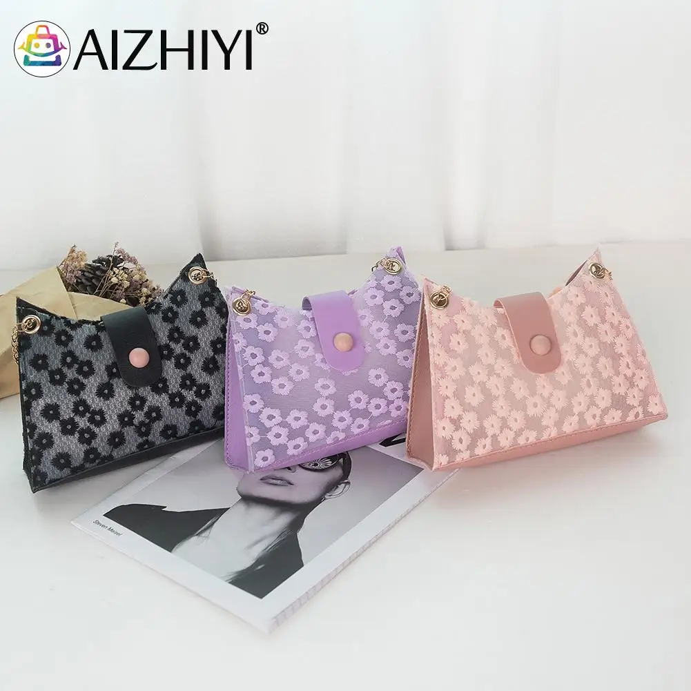 

Fashion Women Lace Flower Hollow PU Leather Shoulder Underarm Bag Casual Ladies Chain Handbags Small Purse