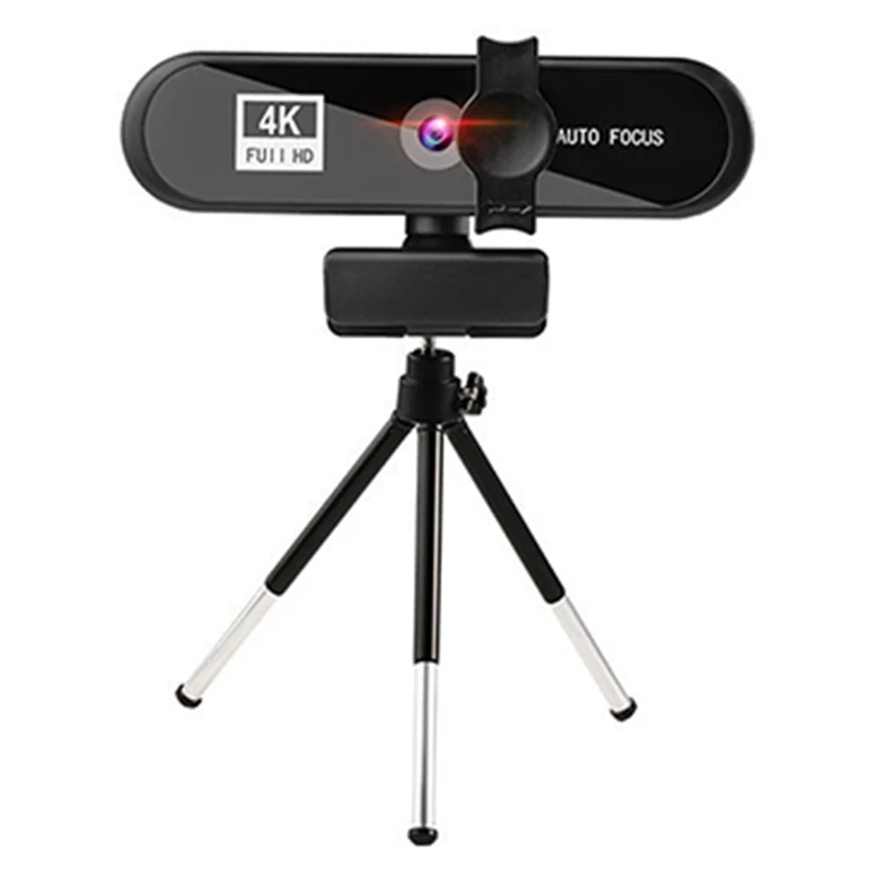 

Веб-камера для видеоконференций 4K с автофокусом, USB веб-камера с микрофоном и штативом для проведения прямых трансляций, HD веб-камера для ПК
