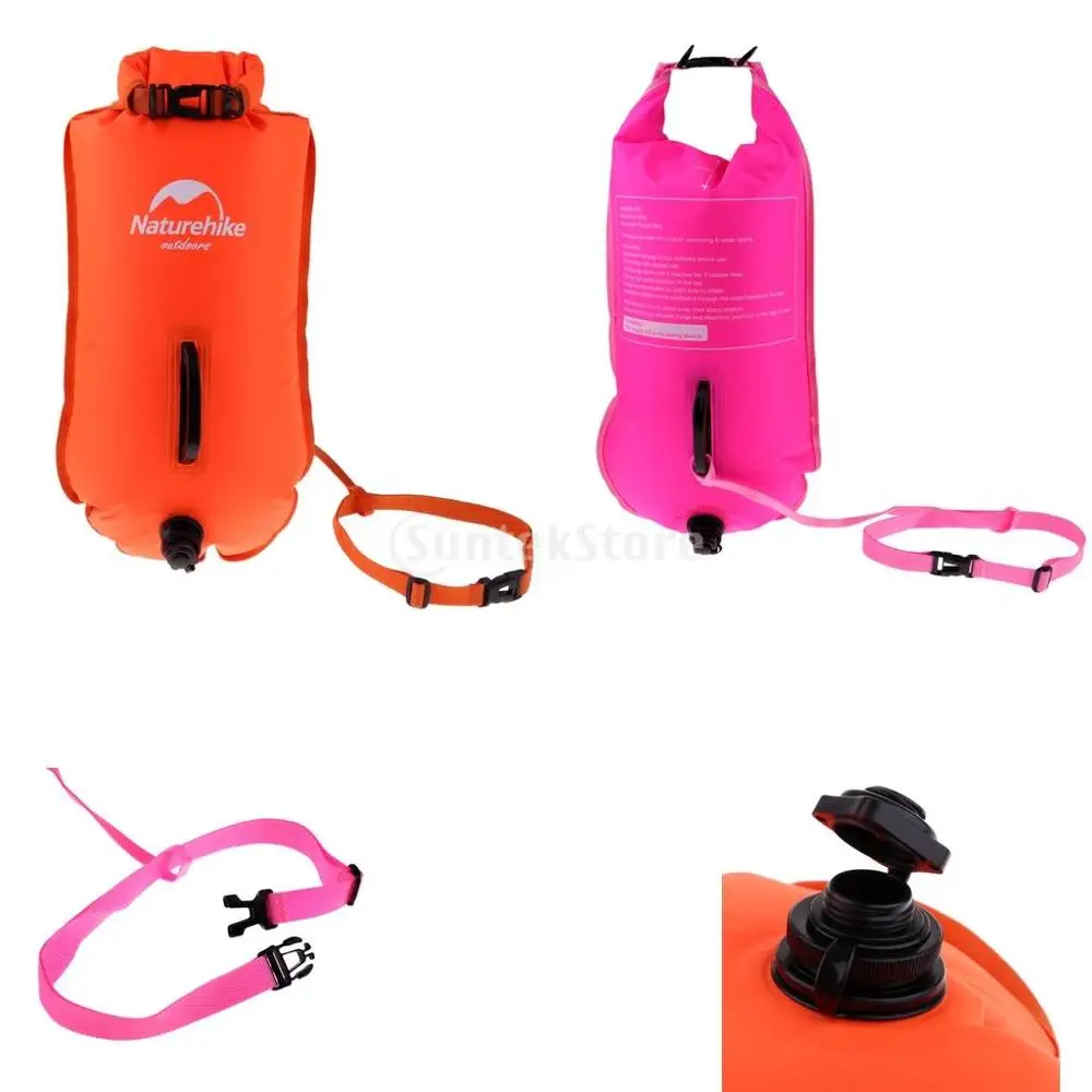 

2 Pieces High Visibility Inflatable Dry Bag Safety Pool Swim Buoy Tow Float Fluorescent Orange Swimming Dry Bag