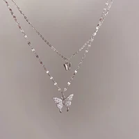 new shiny butterfly necklace ladies exquisite double layer clavicle chain necklace jewelry for ladies gift