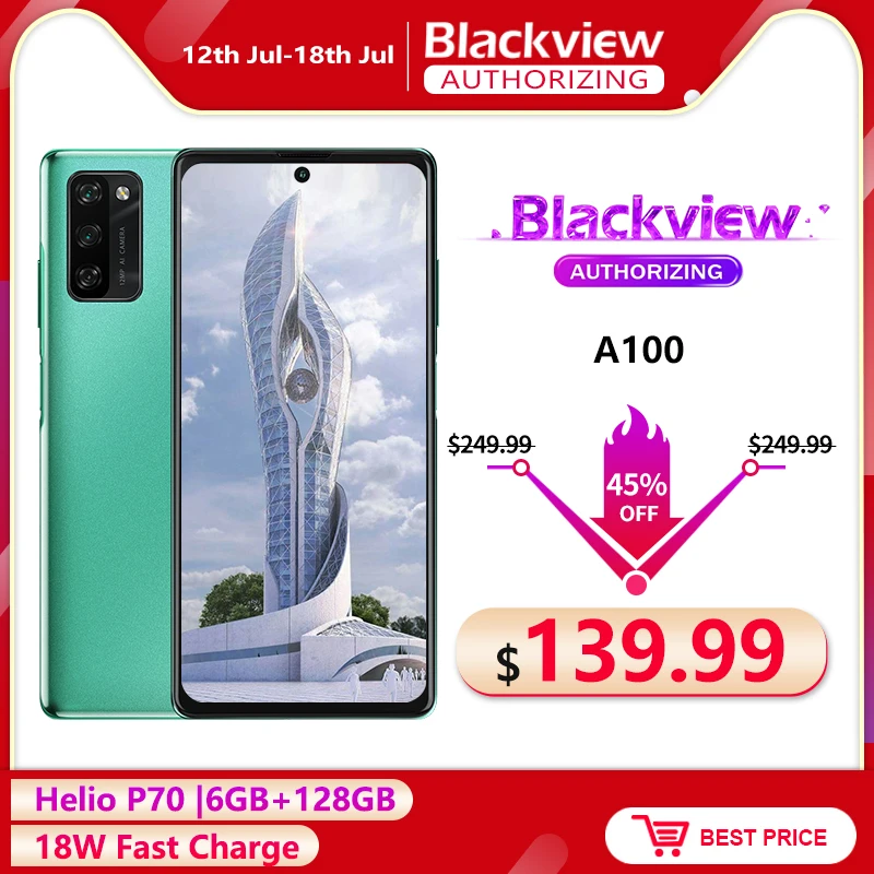 Blackview A100 6 ГБ + 128 Гб 67 ''helio P70 Octa Core Android 11 смартфон FHD безрамочный экран с 12MP