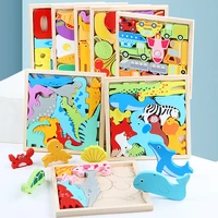new cartoon animal 3d jigsaw puzzle cognitive matching stacking balance children baby wooden educational grab board toy gift