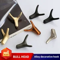Creative Bull Head Shaped Alloy Coat Wall Hook Wall-mounted Keychain Towel Clothes Storage Hanger Home Hotel Decoration Supplies