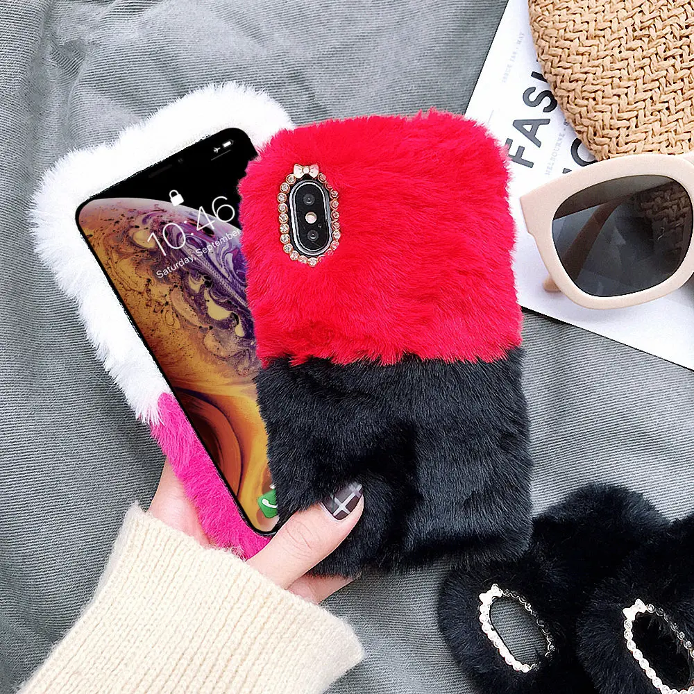 L-FADNUT для девочек Роскошный милый меховой пушистый чехол телефона iPhone Xr X Xs Max Apple 6