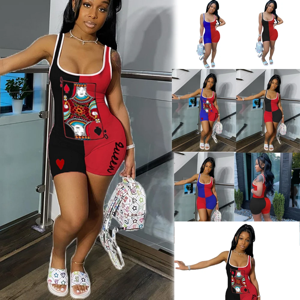 

Новые летние повседневные Клубные пляжные костюмы, женский сексуальный спортивный комбинезон на спагетти, комбинезон в технике пэчворк, же...