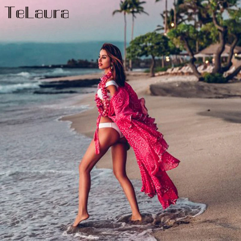 Новинка 2020 пикантная Пляжная накидка купальник в горошек Пляжное длинное платье