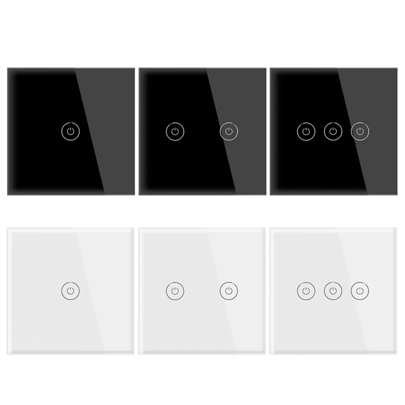 

Touch Switch EU Standard White Black Glass Panel Light Switch 90-250V Switch 1Gang 1 Way Wall Lamp Touch Switch With Night Light
