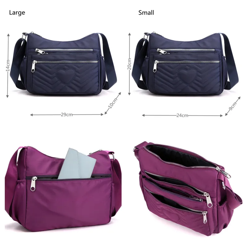 Women Handbags Messenger Bag Washed Nylon Lightweight Waterproof Shoulder Bags Fashion Zipper Crossbody Bag Purse