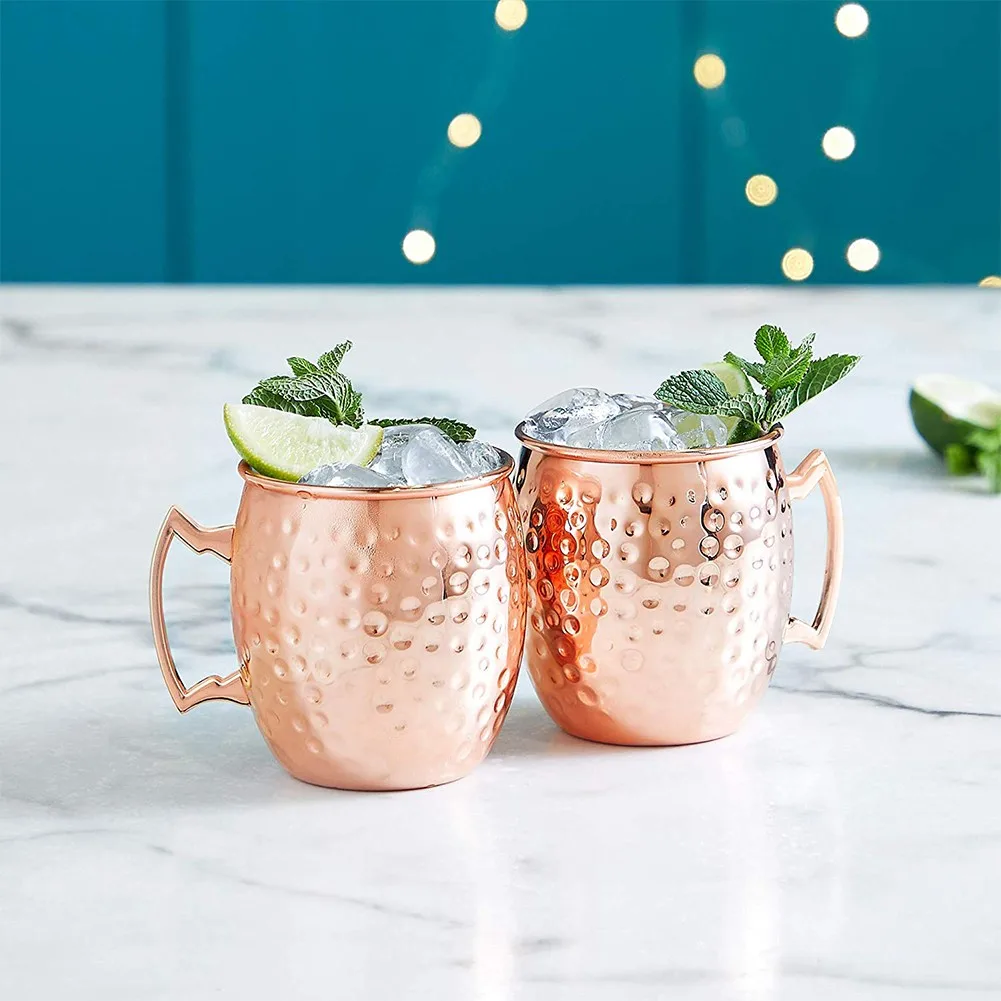 

2pcs 550ml Copper Mugs Metal Mug Cup Coffee Beer Drinking Cocktail Camping Drinkware Wine Coffee Cup Bar Tool