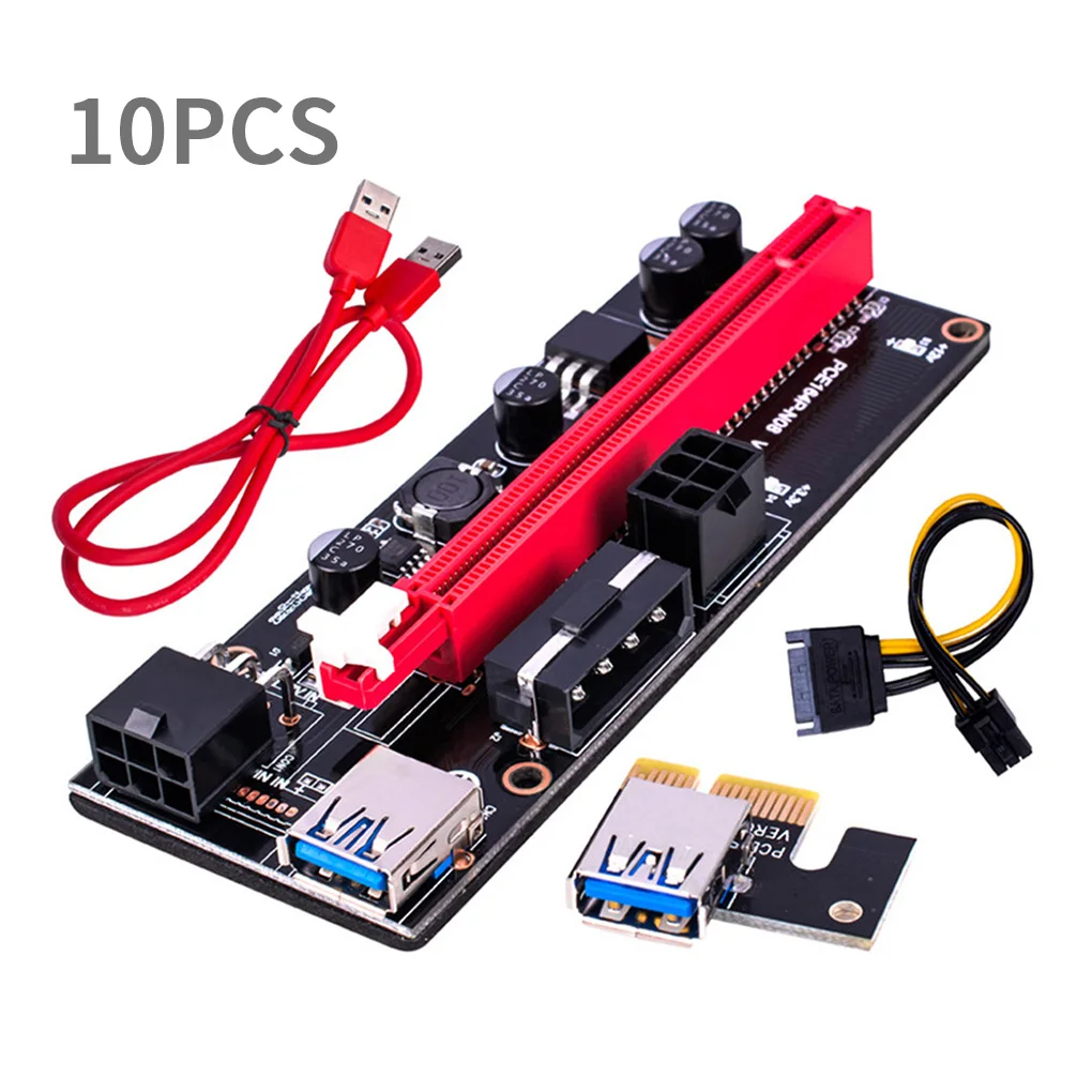 10pcs PCI-E Riser Board 1X to 16X GPU Extender Riser Card PCI-E USB 3.0 GPU Adapter with 6pin Interface