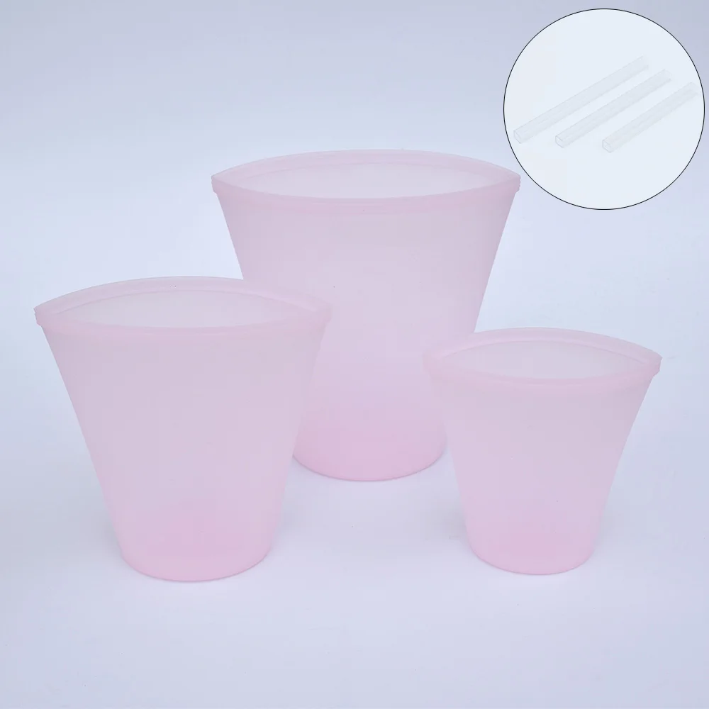 3Pcs Pink Cups Силиконовый контейнер коробки для обедов мешки для хранения еды молния герметичная миска для свежей еды Топ многоразовые закрытые фрукты овощи герметичная чашка - Цвет: 3Pcs Pink Cups