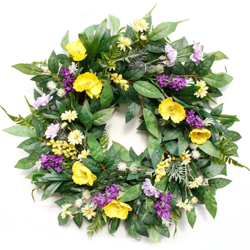 

22inch Artificial Spring Wreat Front Door Wreath Handcrafted Wreath for Front Door Outdoor Home Wall Party Wedding Decor