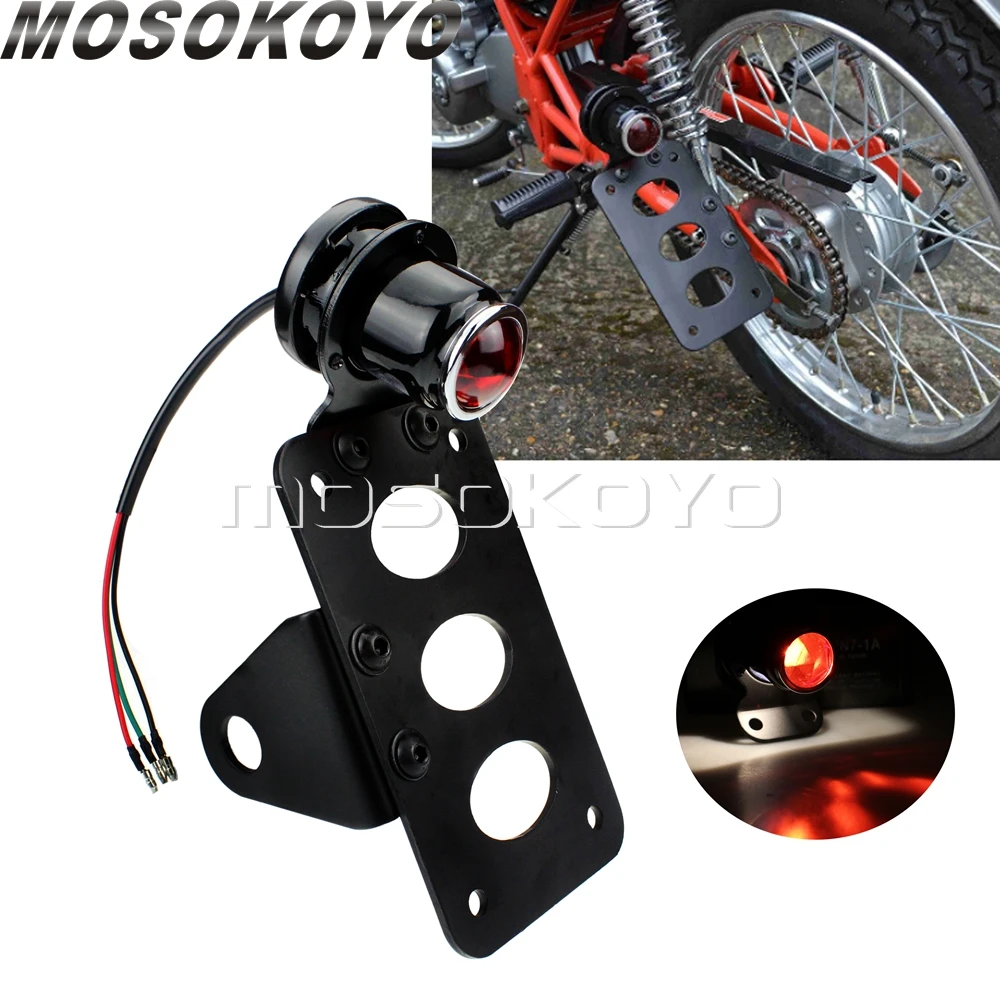 

Motorcycles Replica Lucas Brake Taillight w/ Side Mount License Plate Holder Lights For Cafe Racer Cruisers Sportster XL883 1200