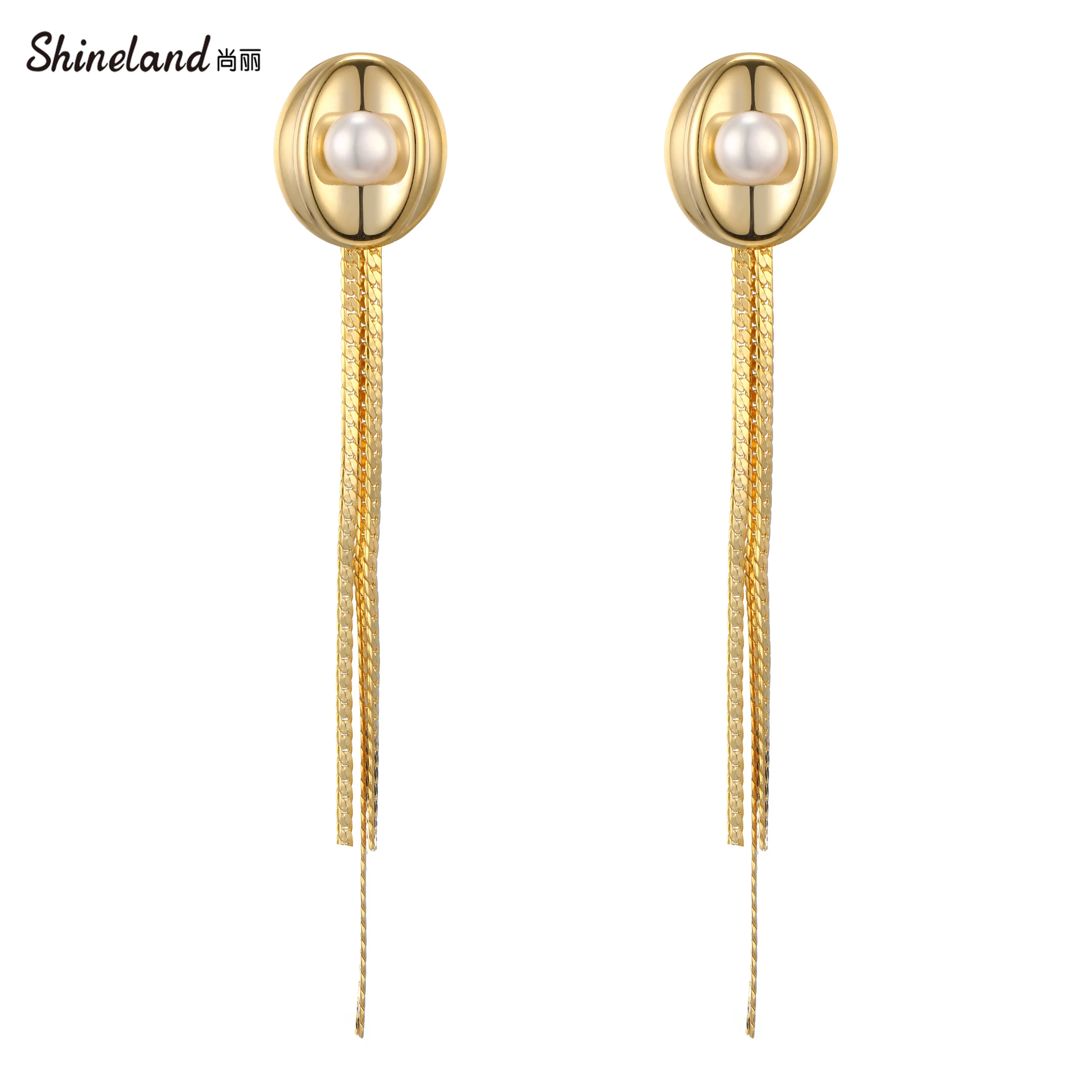 

Shineland Fashion Jewelry Personality Temperament Tassel Pearl Ment trendy Long Drop Dangle Earrings for Women Maxi Bijoux