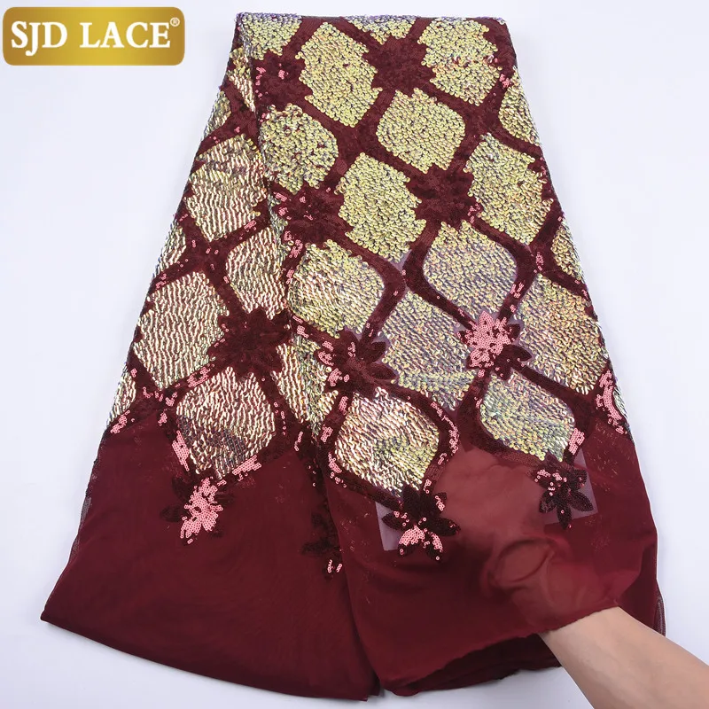 

SJD LACE2020 New Design African Lace Fabric High Quality French Nigerian Sewing Embroidered Tulle Lace Fabric With Sequins 1890B
