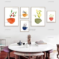 canvas painting watercolor tea cup kitchenware wall art posters and prints pictures for dining hall kitchen home decora unframe