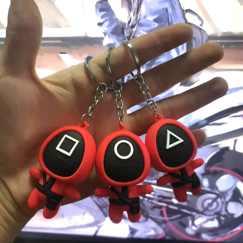 

Car Key Chain Squid Game PVC Soft Plastic Doll Stereo Car Key Pendant