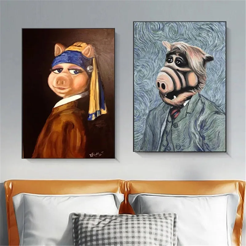 

Spoof of Famous Portraits, Canvas Paintings, Posters, Prints, As Artistic Photos of Living Room, Home, Bedroom Decoration,