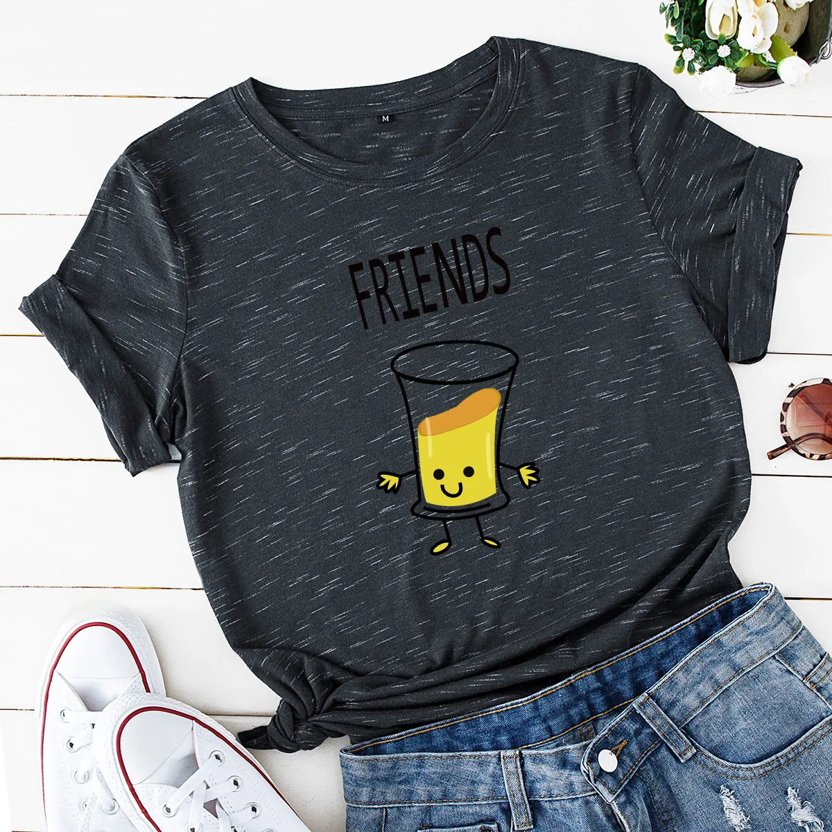 

Summer Cotton Women T Shirt Plus Size BEST FRIEDNS Print Short Sleeve Graphic Tee Tops Girlfriends Casual O-Neck Female TShirt