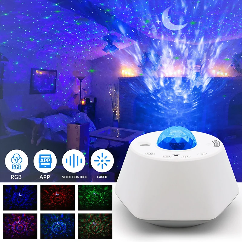 

Светодиодный ночсветильник-проектор Aurora Moon Lxy9, проектор с голосовым управлением и управлением через приложение, разноцветный, Rgb, для спаль...