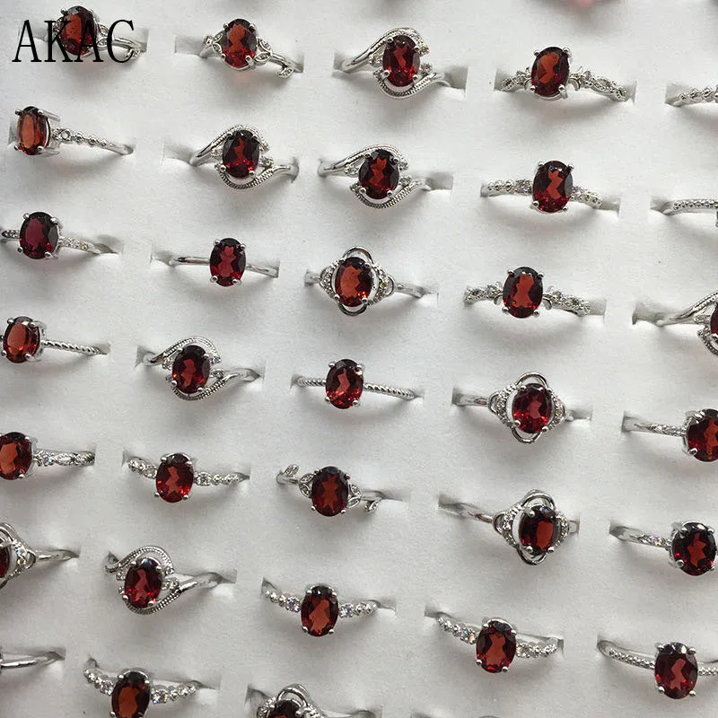 

100rings AKAC natural red garnet white copper adjustable ring for women factory wholesale send randomly
