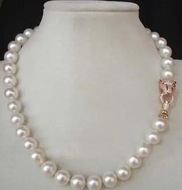

Wonderful! 18" 10MM WHITE SOUTH SEA SHELL AKOYA PEARL NECKLACE & Leopard clasp