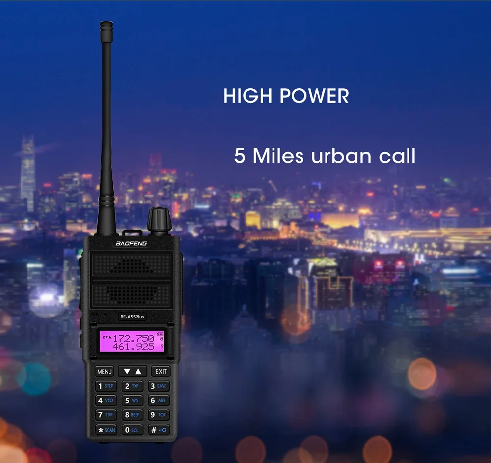 Baofeng BF-A55 Plus Walkie Talkie двухдиапазонный VHF/UHF 136-174/400-520 МГц 8 Вт мощность передачи 128CH Охота CB Ham радио сканер