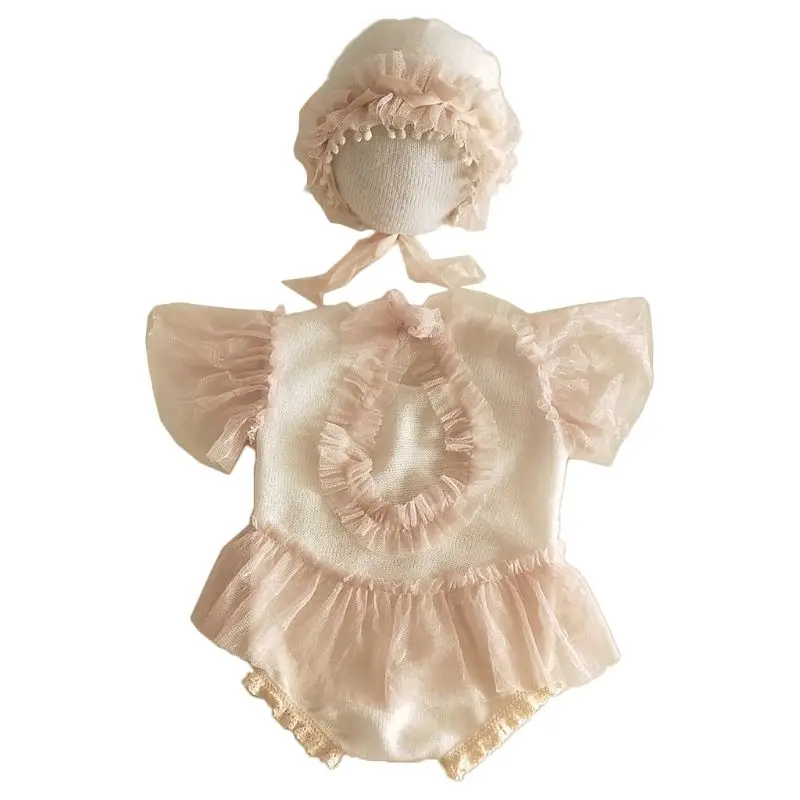 

2Pcs Newborn Photography Props Suit Lace Romper Hat Set Knit Outfits Clothing Infants Shooting Photo Gift