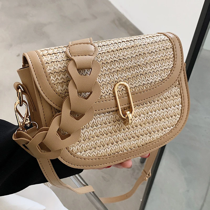 

Summer Straw Weave Saddle Crossbody Bags For Women Hollow Strap Women Shoulder Bag Bohe Beach Underarm Straw Handbag Women's Bag